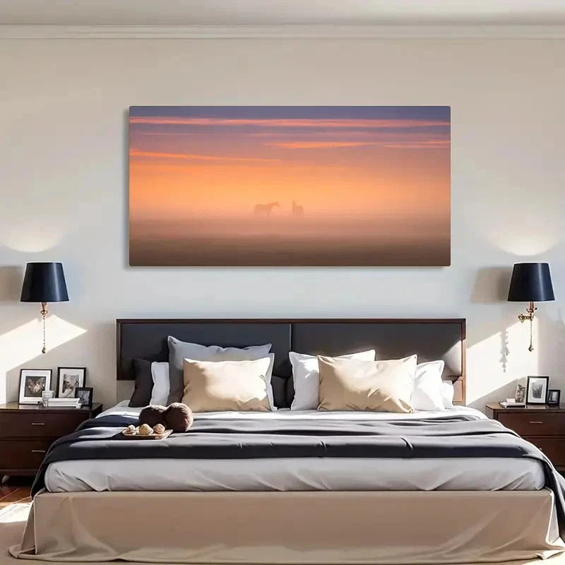 Majestic Horses Sunset Decor Wall Art Canvas Office Home Room Framed 120x60cm