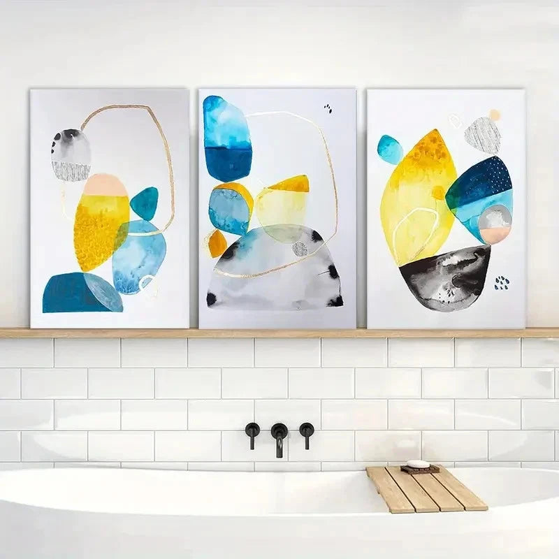 3pcs Vibrant Geometric & Floral Designs Metal Print Ready to Hang Art - Bella Home Decor