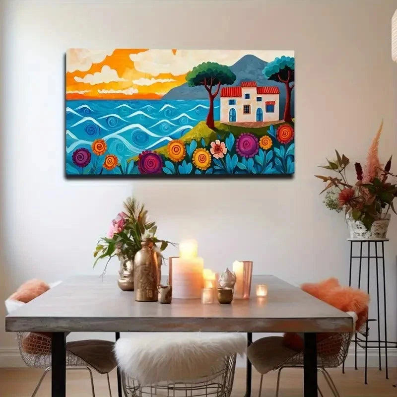 On Green Hill House Suitable Wall Art Canvas Office Home Room Framed 120x60cm