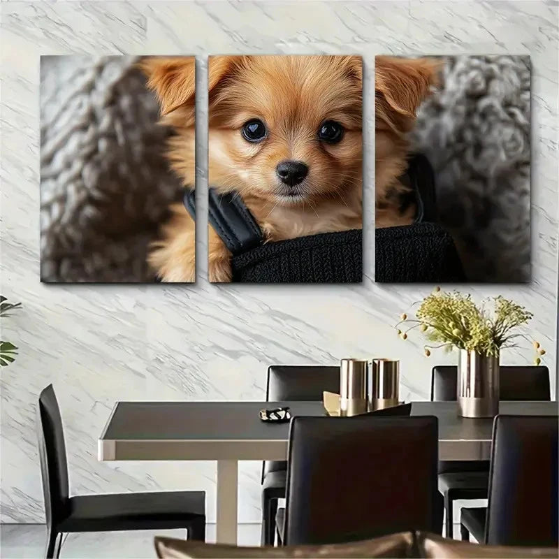 3pcs Small Cute Puppy P  Wall Art Set Canvas Framed 50x70cm - High Quality Print 100% Australian Made Wall Canvas Ready to Hang