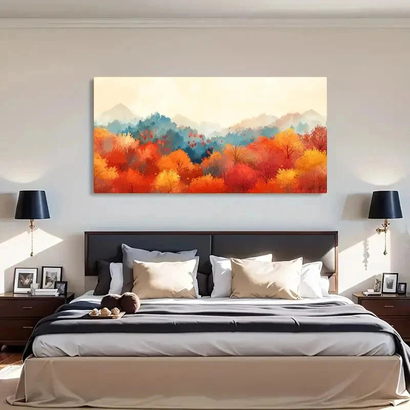 Autumn Forest & Mountain View Wall Art Canvas Office Home Room Framed 120x60cm - Bella Home Decor