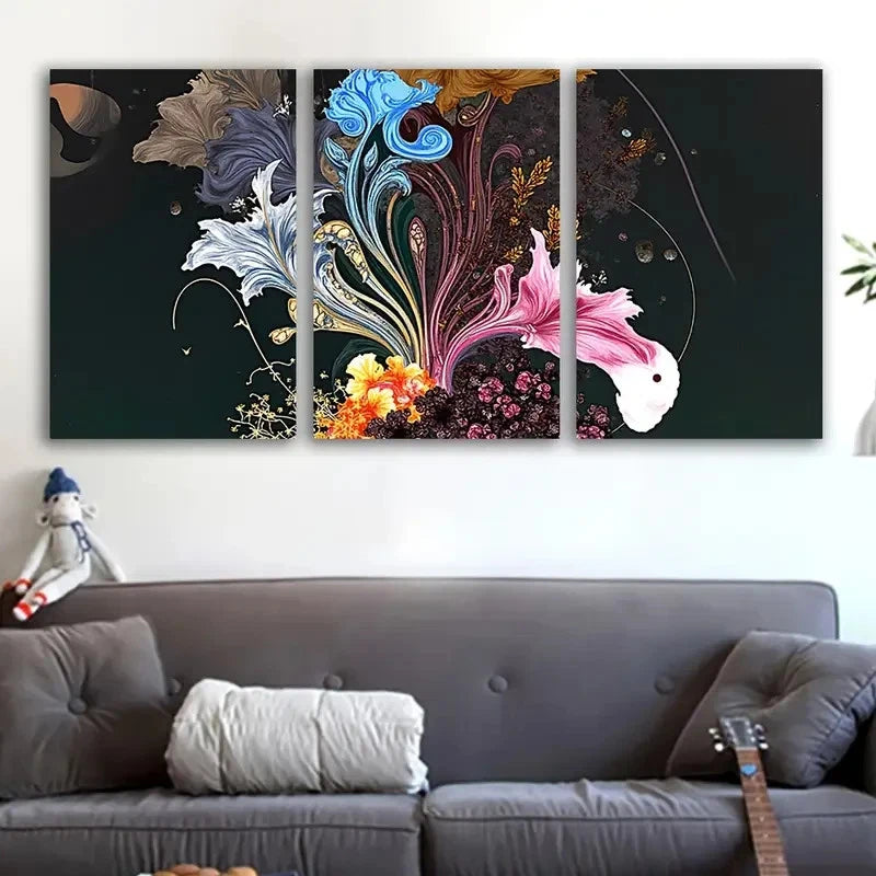 3pcs Color Abstract Garden Wall Art Set Canvas Framed 50x70cm - High Quality Print 100% Australian Made Wall Canvas Ready to Hang - Bella Home Decor