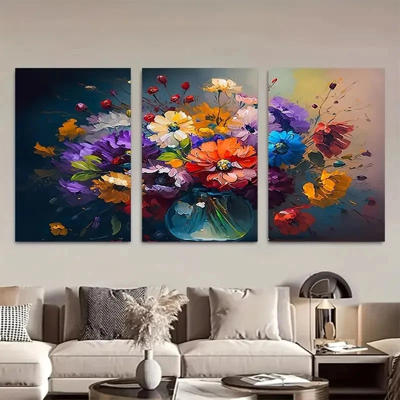 3pcs Bouquet Of Flowers Wall Art Metal Print Ready to Hang Art - Bella Home Decor