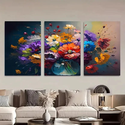 3pcs Bouquet Of Flowers Wall Art Metal Print Ready to Hang Art - Bella Home Decor