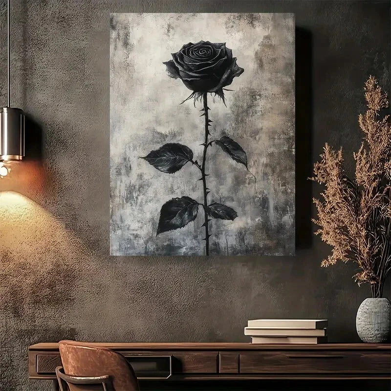 Beautiful Black Rose Elegant Vintage Painting 40x60cm Metal Print Ready to Hang - Bella Home Decor