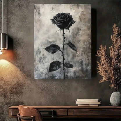 Beautiful Black Rose Elegant Vintage Painting 40x60cm Metal Print Ready to Hang - Bella Home Decor