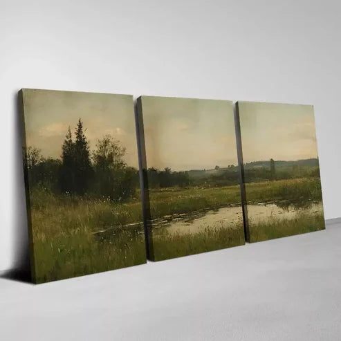 3pcs Retro Scenery with Lake & Grass Wall Art Canvas Unframed - High Quality Print 100% Australian Made Wall Canvas