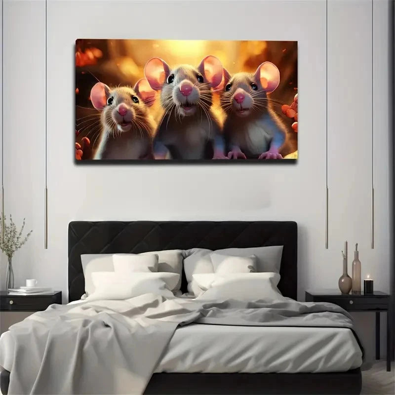 Cartoon Mice Unique Wall Art Canvas Office Home Room Framed 120x60cm