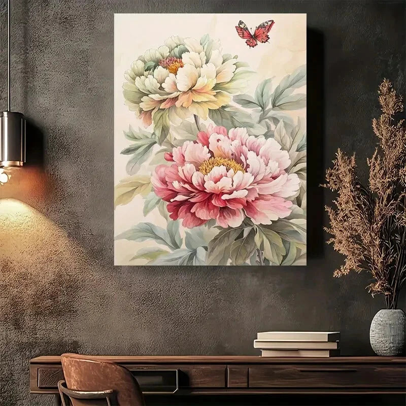 Beautiful Floral Paradise Peony Bloom Painting 40x60cm Metal Print Ready to Hang - Bella Home Decor