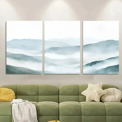 3pcs Misty Mountain Blue Landscape Metal Print Ready to Hang Art