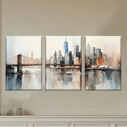 3pcs Cityscape Abstract Art, Polyester Material Wall Art Set Canvas Unframed - High Quality Print 100% Australian Made Wall Canvas - Bella Home Decor