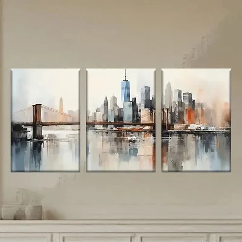 3pcs Cityscape Abstract Art, Polyester Material Wall Art Set Canvas Unframed - High Quality Print 100% Australian Made Wall Canvas - Bella Home Decor