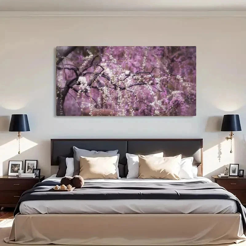 Elegant Purple Blossoms Wall Art Canvas Office Home Room Framed 120x60cm