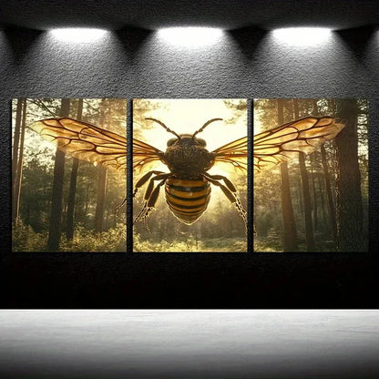 3pcs Vibrant Wasp in Forest Illustration Metal Print Ready to Hang Art - Bella Home Decor