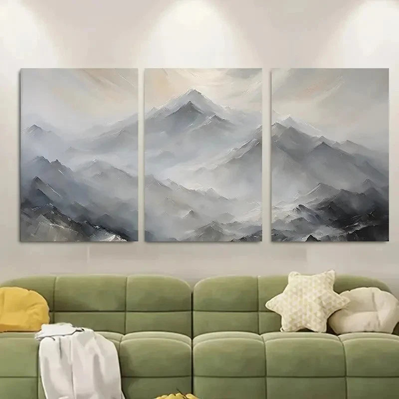 3pcs Muted Nature Mountain Range Metal Print Ready to Hang Art