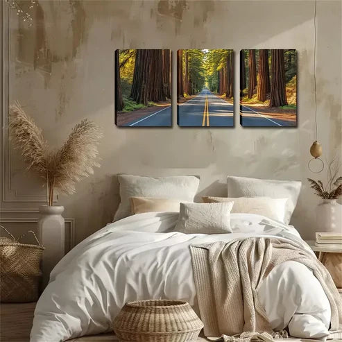 3pcs Romantic Highway, Beautiful Trees On Both Wall Art Canvas Unframed - High Quality Print 100% Australian Made Wall Canvas