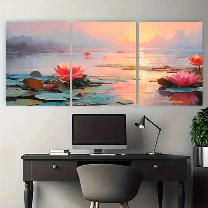 3pcs Nature Scene with Pink and Orange Flowers Metal Print Ready to Hang Art - Bella Home Decor