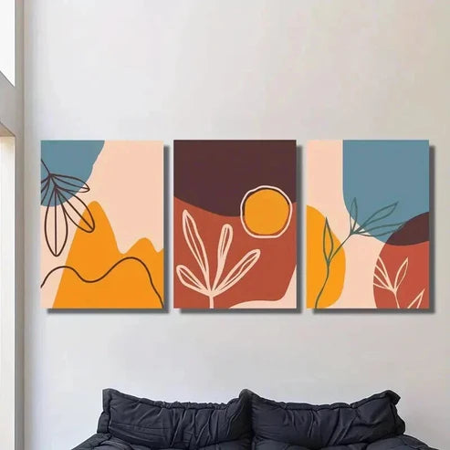3pcs Boho Style Leaves Sunset Decorative Wall Art Canvas Unframed - High Quality Print 100% Australian Made Wall Canvas - Bella Home Decor