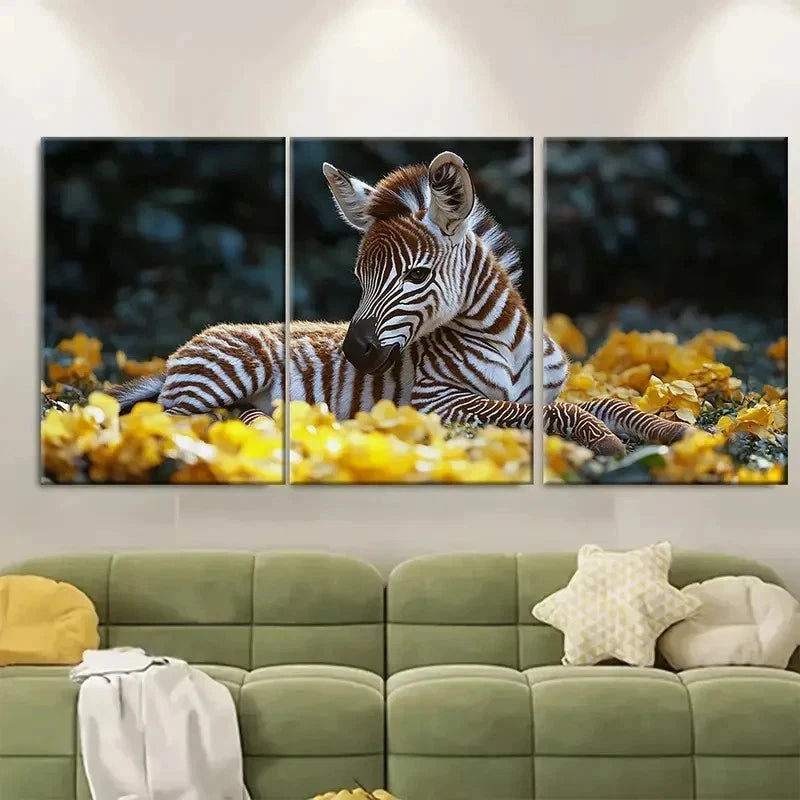 3pcs Baby Zebra Watercolor CM  Wall Art Set Canvas Framed 50x70cm - High Quality Print 100% Australian Made Wall Canvas Ready to Hang - Bella Home Decor