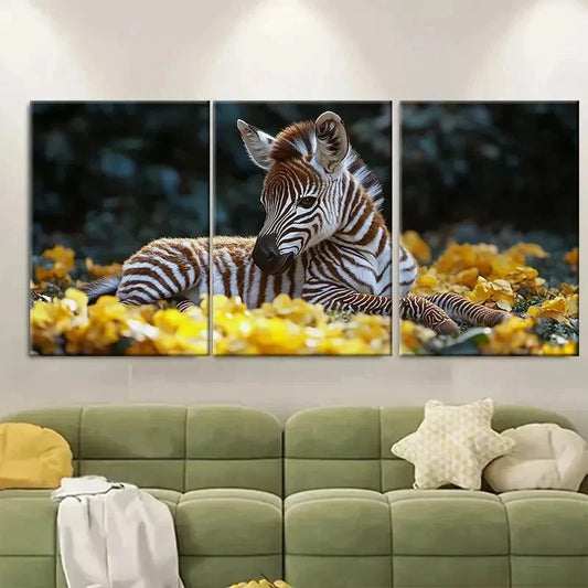 3pcs Baby Zebra Watercolor CM  Wall Art Set Canvas Framed 50x70cm - High Quality Print 100% Australian Made Wall Canvas Ready to Hang
