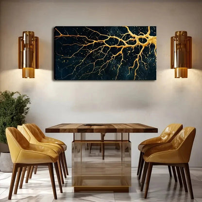 Golden Tree Roots Design Wall Art Canvas Office Home Room Framed 120x60cm