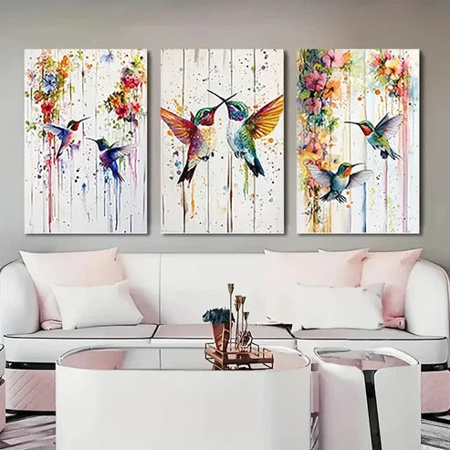 3pcs Hummingbird Kitchen Dorm Corridor Wall Art Canvas Unframed – High Quality Print 100% Australian Made Wall Canvas