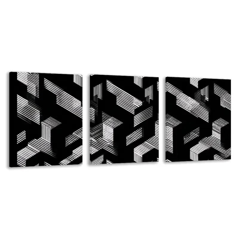 3pcs Black & White Abstract Arrow Decor  Wall Art Set Canvas Framed 50x70cm - High Quality Print 100% Australian Made Wall Canvas Ready to Hang - Bella Home Decor