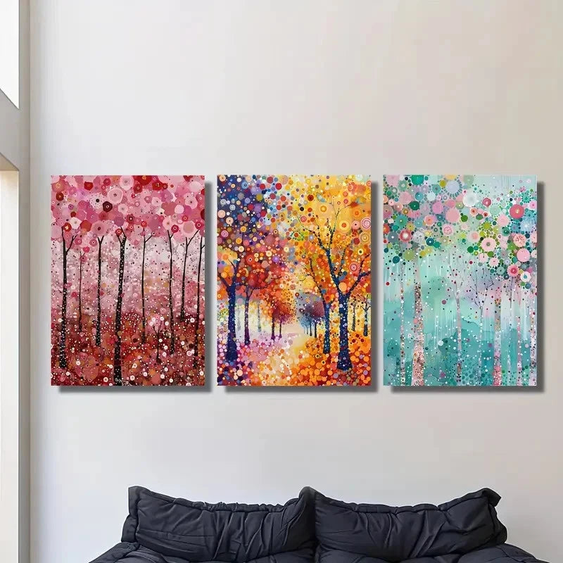 3pcs Abstract Forest Tree Painting Metal Print Ready to Hang Art - Bella Home Decor