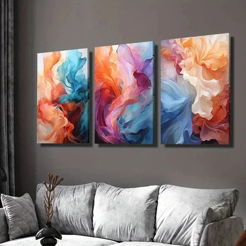 3pcs Abstract Colorful Smoke Designs  Wall Art Set Canvas Unframed - High Quality Print 100% Australian Made Wall Canvas - Bella Home Decor