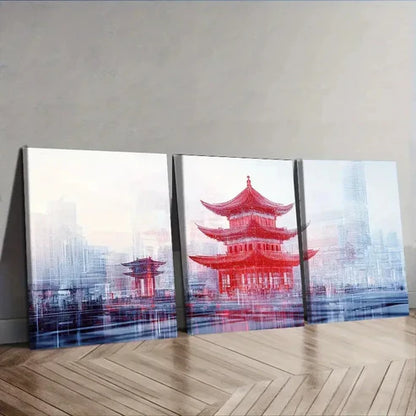 3pcs Chinese-style tower Traditional Wall Art Set Canvas Unframed - High Quality Print 100% Australian Made Wall Canvas - Bella Home Decor
