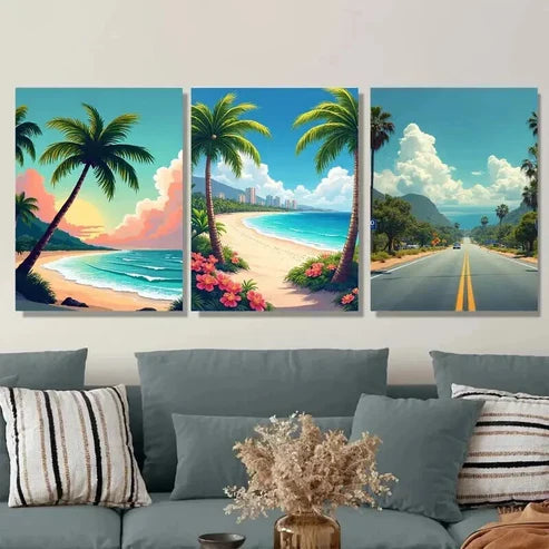 3pcs Tropical Beach Sunset Vibrant Coastal Wall Art Canvas Unframed - High Quality Print 100% Australian Made Wall Canvas