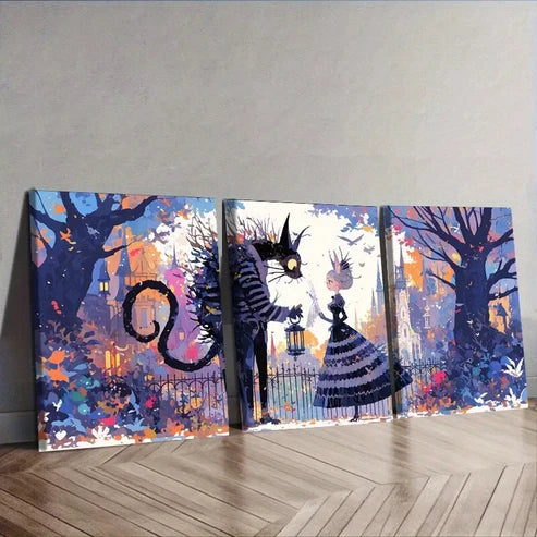 3pcs Whimsical Cat & Girl Design Strange Wall Art Canvas Unframed - High Quality Print 100% Australian Made Wall Canvas