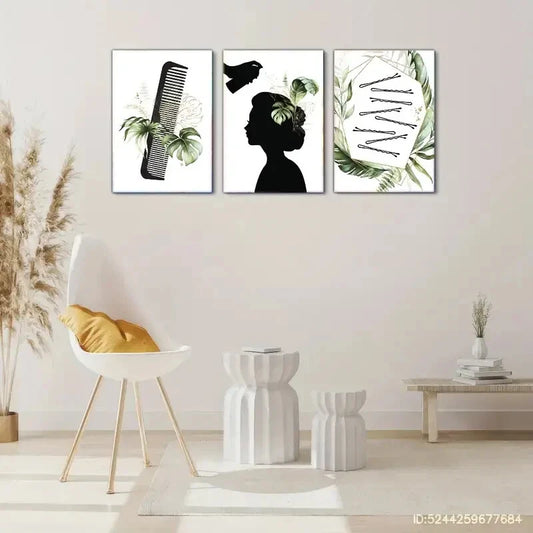 3pcs Botanical Print Comb Print Hair Salon Metal Print Ready to Hang Art