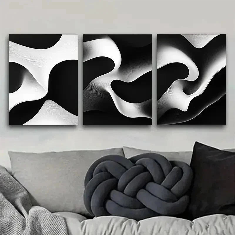 3pcs Modern Black and White Abstract Wall Art Set Canvas Framed 60x90cm - High Quality Print 100% Australian Made Wall Canvas Ready to Hang