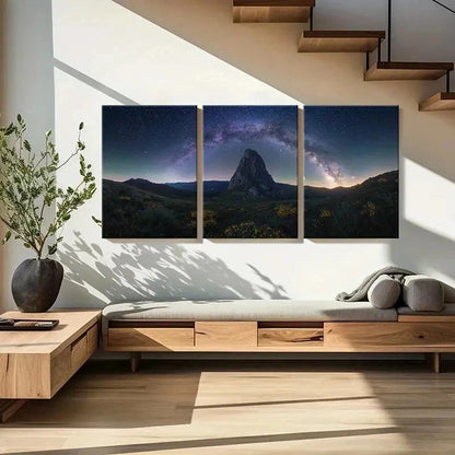 3pcs Rock Mountains Starry Sky Natural Wall Art Set Canvas Framed 50x70cm - High Quality Print 100% Australian Made Wall Canvas Ready to Hang