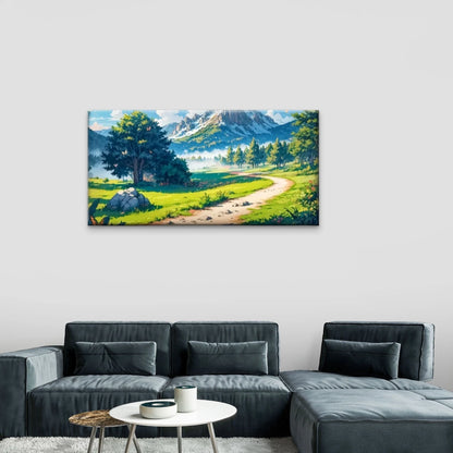 Mountain Views Forest Green Wall Art Canvas Office Home Room Framed 120x60cm