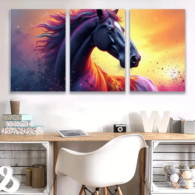 3pcs Vibrant Running Horse Paintings  Wall Art Set Canvas Framed 60x90cm - High Quality Print 100% Australian Made Wall Canvas Ready to Hang - Bella Home Decor