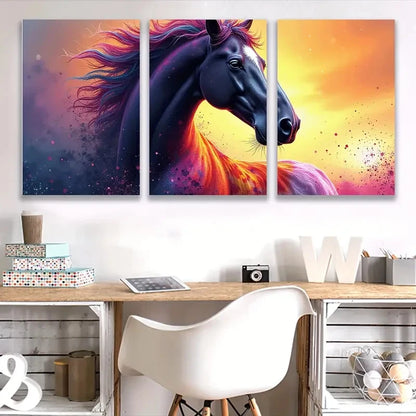 3pcs Vibrant Running Horse Paintings  Wall Art Set Canvas Framed 60x90cm - High Quality Print 100% Australian Made Wall Canvas Ready to Hang - Bella Home Decor