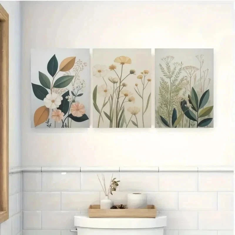 3pcs Wildflowers, Muted Toneswall Art Set Canvas Framed 50x70cm - High Quality Print 100% Australian Made Wall Canvas Ready to Hang