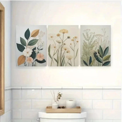 3pcs Wildflowers, Muted Toneswall Art Set Canvas Framed 50x70cm - High Quality Print 100% Australian Made Wall Canvas Ready to Hang