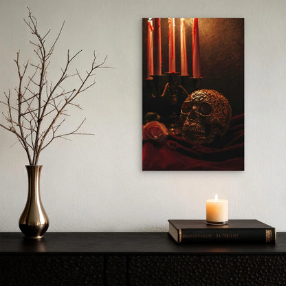 Gothic Skull With Rose And Candles 40x60cm Metal Print Ready to Hang