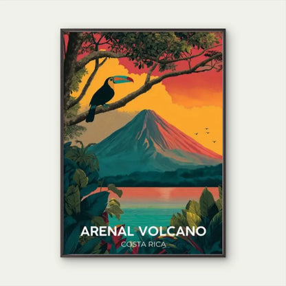 Arenal Volcano Costa Rica Vibrant Tropical Sunset Travel Poster Print Wall Art