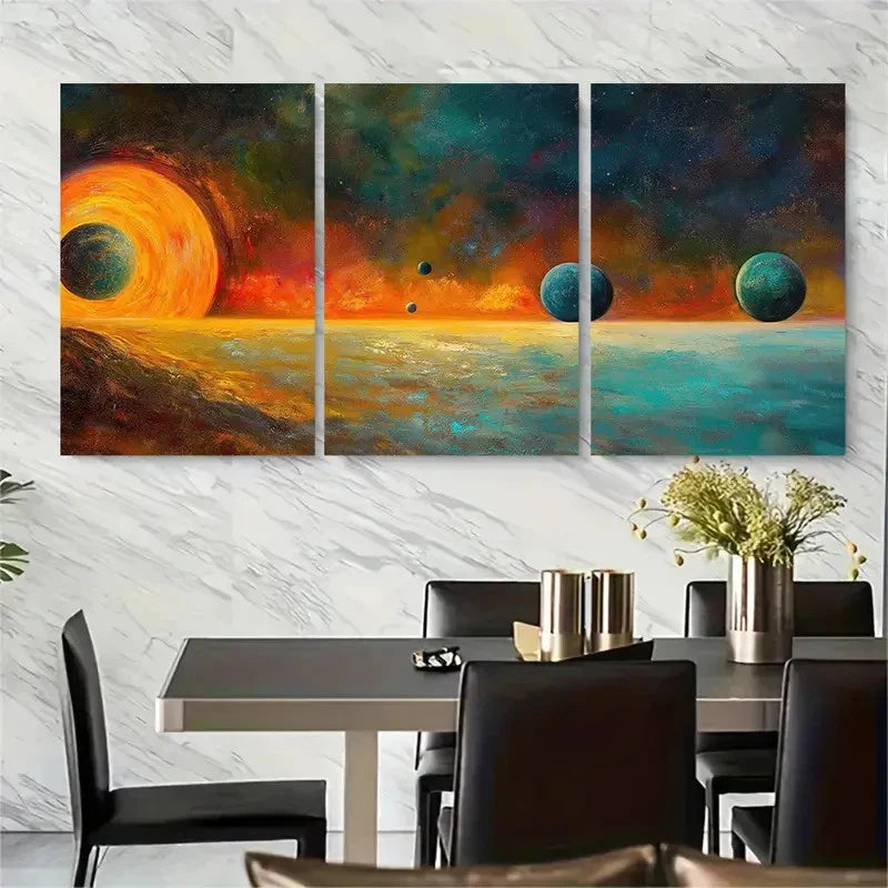 3pcs Solar System Planets In Universe Metal Print Ready to Hang Art