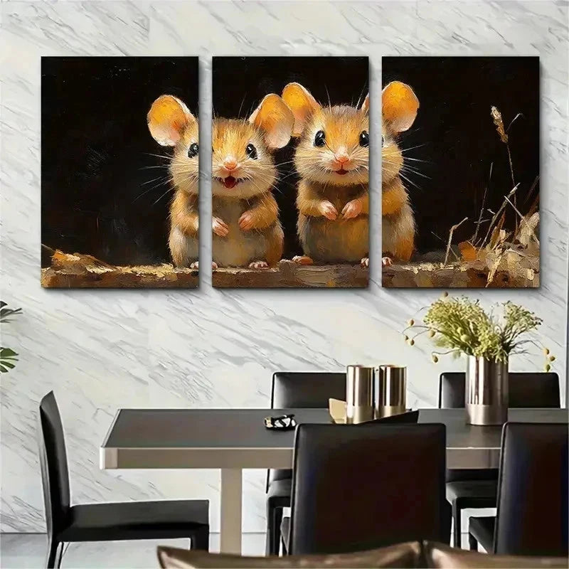 3pcs Mouse Impasto Farmhouse Perfect Wall Art Set Canvas Framed 50x70cm - High Quality Print 100% Australian Made Wall Canvas Ready to Hang - Bella Home Decor