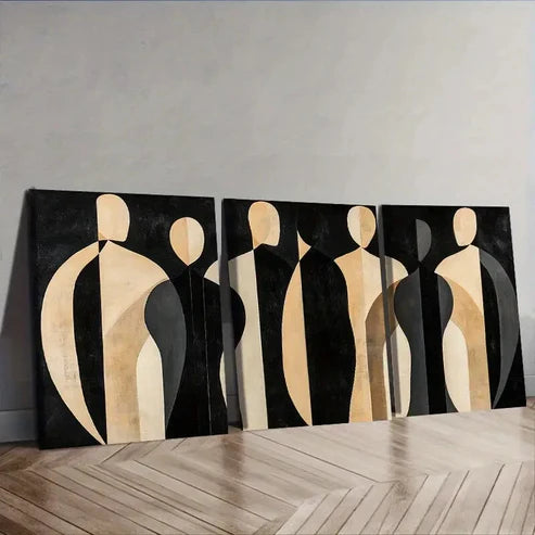 3pcs Black & Golden Abstract Figures Wall Art Canvas Unframed - High Quality Print 100% Australian Made Wall Canvas - Bella Home Decor