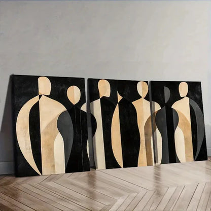 3pcs Black & Golden Abstract Figures Wall Art Canvas Unframed - High Quality Print 100% Australian Made Wall Canvas - Bella Home Decor
