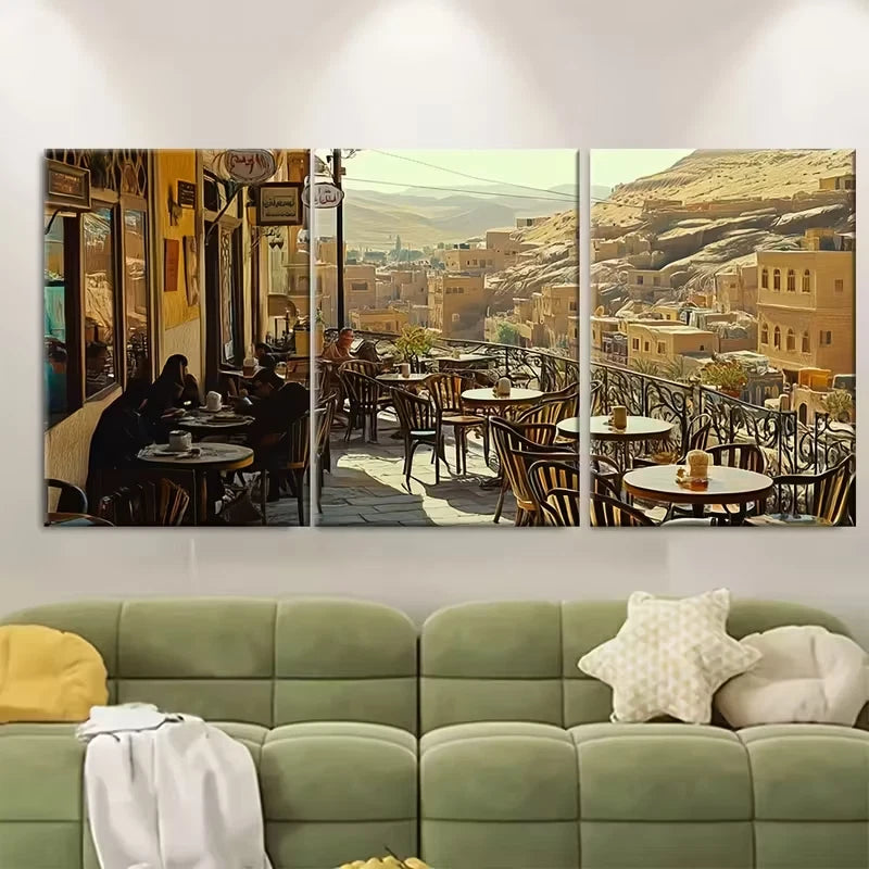 3pcs Jordanian Balcony Art Historic Landscape Metal Print Ready to Hang Art