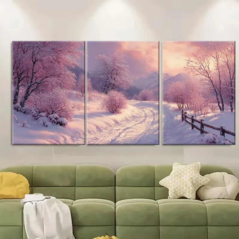 3pcs Pink Purple Winter Landscape Metal Print Ready to Hang Art