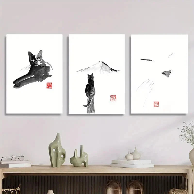3pcs Black Cat Decorative Painting Metal Print Ready to Hang Art - Bella Home Decor