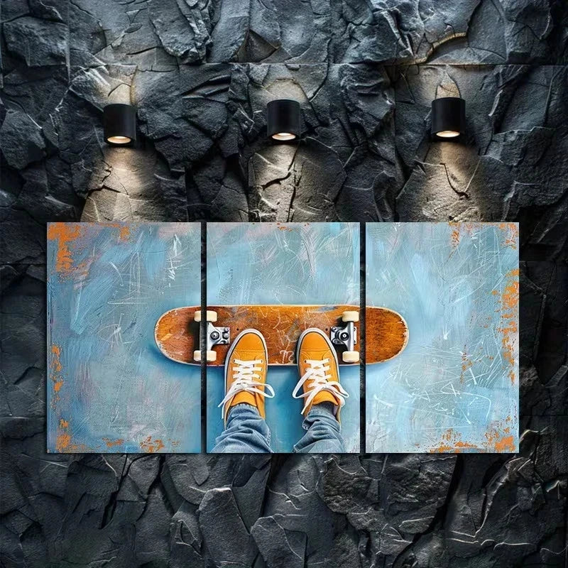 3pcs Combination of Graffiti and Skateboarding Metal Print Ready to Hang Art